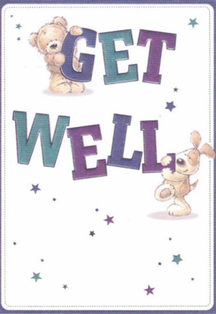 This illustrated get well card sparkles with the gentle optimism characteristic of Charlton's tight-knit community. Centered on the card, a duo of sweet friends-a cozy bear and an exuberant puppy-interact playfully with oversized, colourful letters spelling out 'GET WELL.' The bear, plush and expressive, rests atop the indigo-shaded 'GET,' while the puppy, with endearing floppy ears, leans lovingly against the 'WELL' below in bold teal. These figures, painted with textured detail, capture the soothing, tactile comfort familiar to gifts from local Charlton florists. Sprinkled throughout the card are tiny starbursts in gradients of purples and blues, reminiscent of the twinkling evening skies over Charlton House or the creative energy found at local art fairs. The soft white background bathes the artwork in a sense of freshness and clarity, as if inviting in a gentle breeze from the Thames. The animals' rounded forms, gentle eyes, and almost palpable fur evoke the nurturing warmth of a hand-delivered floral surprise-thoughtful and reassuring. The celebratory brushwork of the text echoes the way a florist arranges blooms to uplift and encourage, ensuring that every element conveys hope and heart. It's a card that resonates with the comfort of a familiar neighbourhood, crafted to offer encouragement, healing, and a heartfelt smile to anyone in need of a gentle reminder that they are cared for.